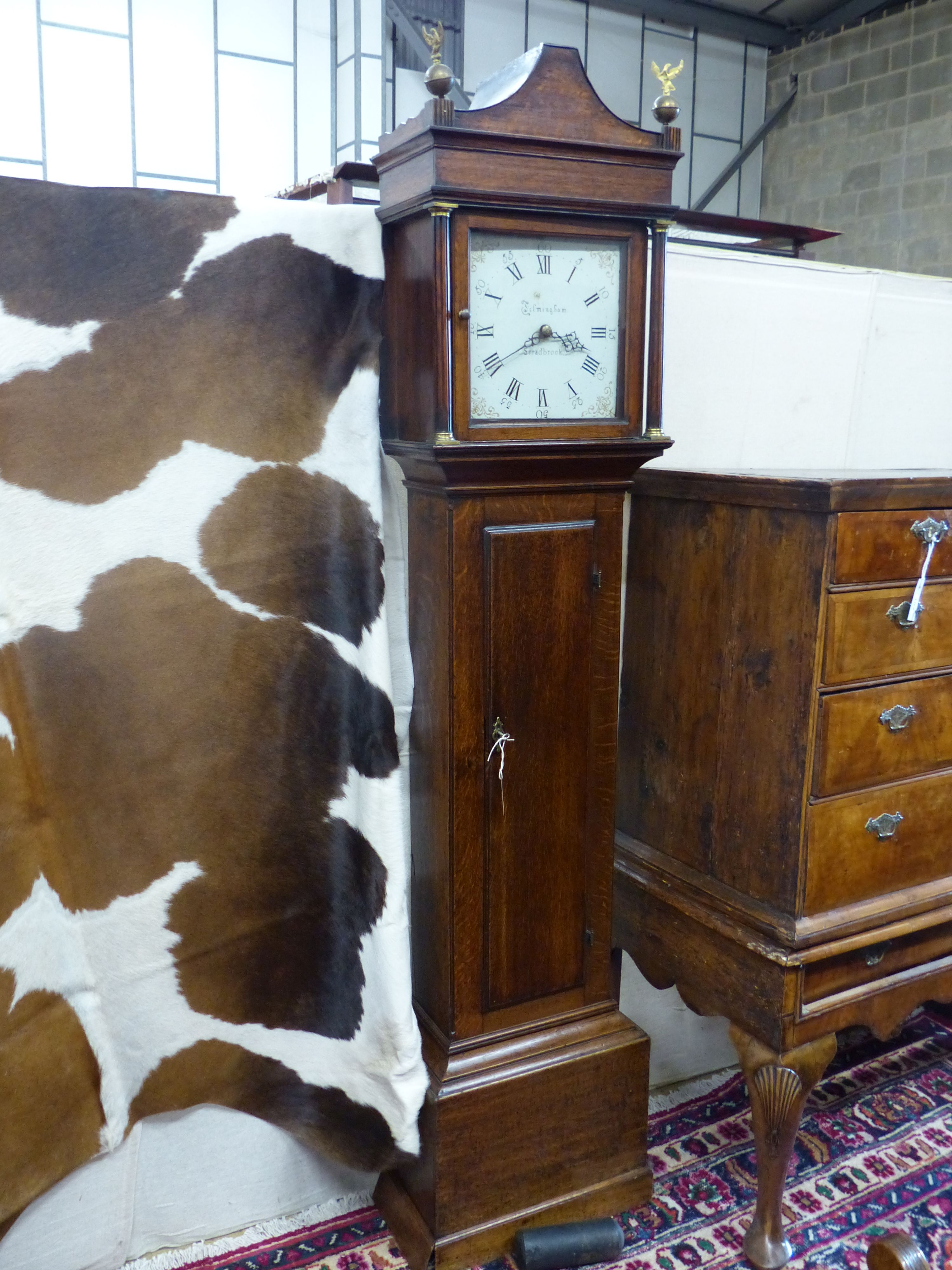 A George III oak longcase clock, marked Filmingham, Stradbrook, Birmingham, height 202cm.